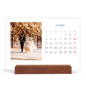 Calendário de mesa com suporte em madeira - horizontal — Clássico cobalto