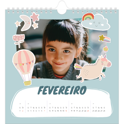 Calendário quadrado — Unicórnio arco-íris [Fevereiro]