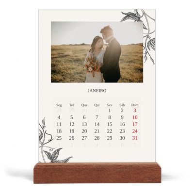 Calendário de mesa com suporte em madeira - vertical  — Tinta e hera [Janeiro]