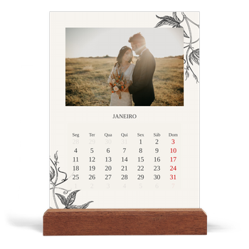 Calendário de mesa com suporte em madeira - vertical — Tinta e hera