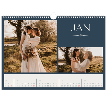 Calendário fotográfico horizontal A3 — Ardósia e serifas