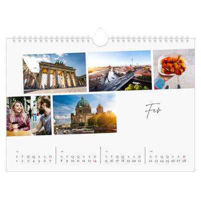 Calendário A4 horizontal — Férias na cidade [Fevereiro]