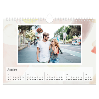 Calendário de Fotografias A4 Paisagem — Manchas de aquarela