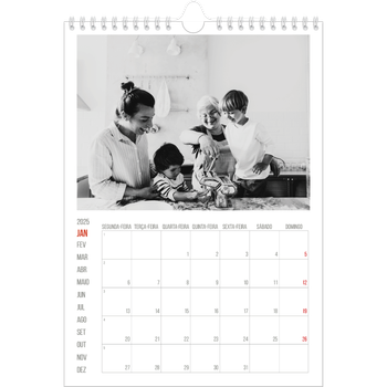 Calendário fotográfico A4 — Destaques vermelhos