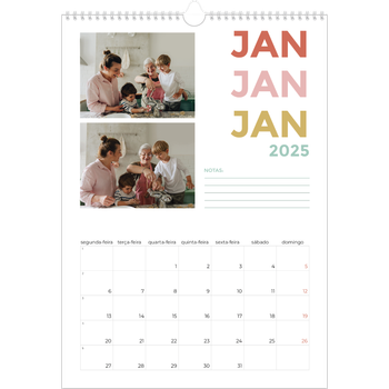 Calendário fotográfico A3 — Tipo de letra colorida