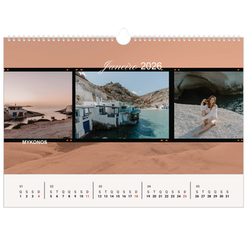 Calendário fotográfico horizontal A3 — Aventura e desejo de viajar
