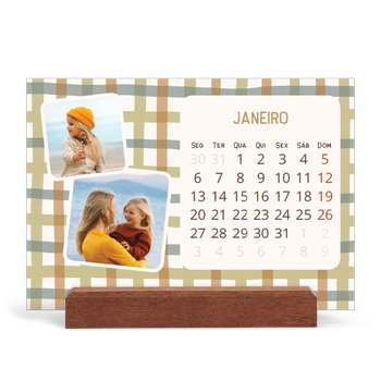 Calendário de mesa com suporte em madeira - horizontal — Padrões retro
