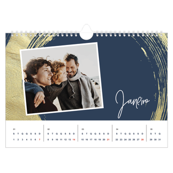 Calendário de Fotografias A4 Paisagem — Fundos com pincel dourado