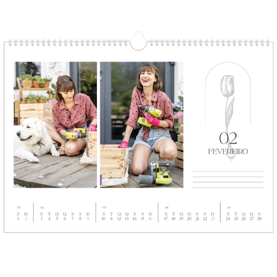 Calendário A3 Horizontal — Botânica simples [Fevereiro]