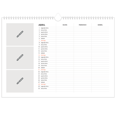 Calendário de família horizontal A3 — Desenhe o seu próprio produto - Família de 3 [Abril]