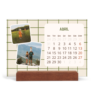 Calendário de mesa com suporte em madeira - horizontal  — Padrões retro [Abril]