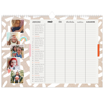 Calendário fotográfico horizontal A3 — Planificador Rústico - Familia de 5