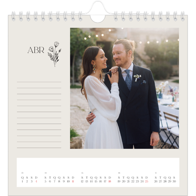 Calendário quadrado — Iniciais em flor [Abril]