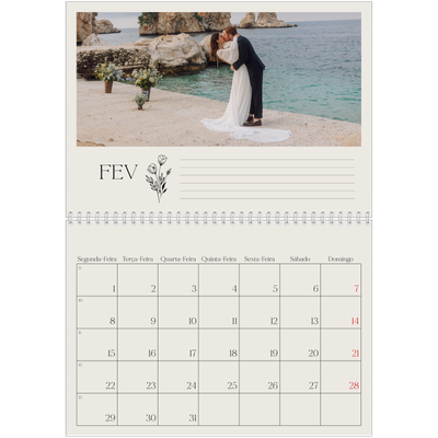 Calendário A4 duplo — Iniciais em flor [Fevereiro]