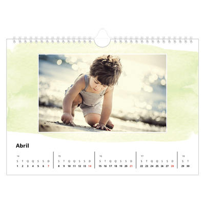 Calendário A4 horizontal — Fundos de aquarela [Abril]