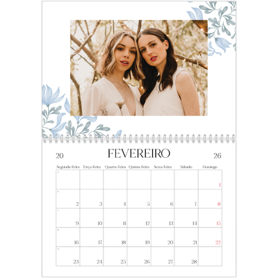 Calendário A4 duplo — Floral elegante [Fevereiro]