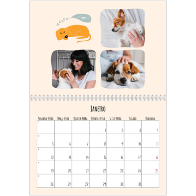 Calendário A4 duplo — Patas de cão e garatujas [Janeiro]