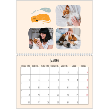 Calendário fotográfico duplo A4 — Patas de cão e garatujas