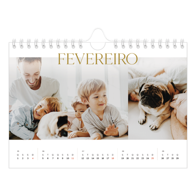 Calendário A5 horizontal — Texto dourado grande [Fevereiro]