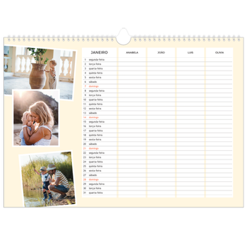 Calendário fotográfico horizontal A3 — Planificador moderno - Familia de 4