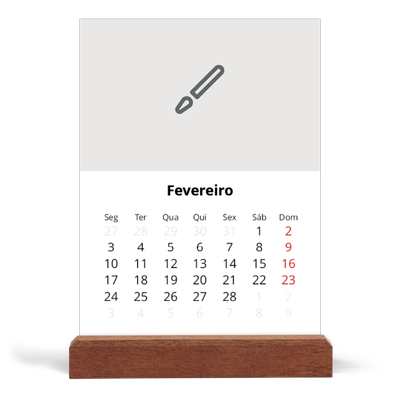 Calendário de mesa com suporte em madeira - vertical  — Desenhe o seu próprio produto [Fevereiro]