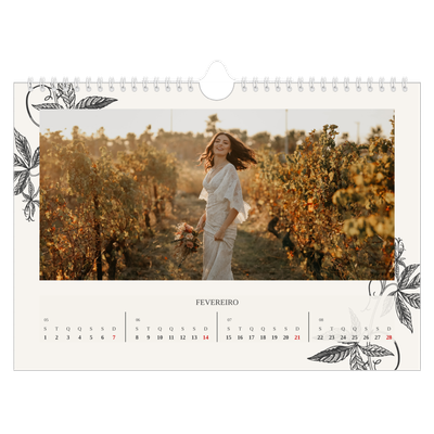 Calendário A4 horizontal — Tinta e hera [Fevereiro]