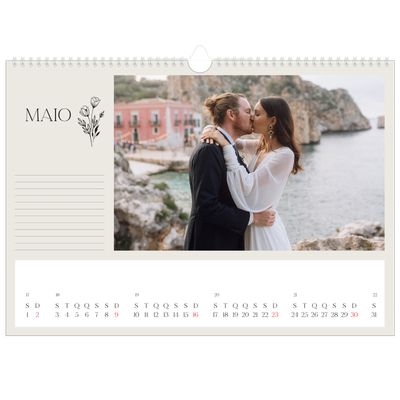 Calendário A3 Horizontal — Iniciais em flor [Maio]