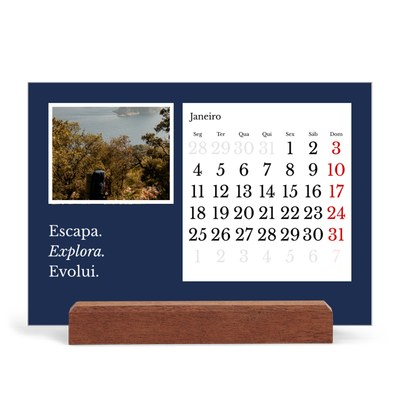 Calendário de mesa com suporte em madeira - horizontal  — Terra editorial [Janeiro]
