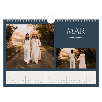 Calendário A4 horizontal — Ardósia e serifas [Março]