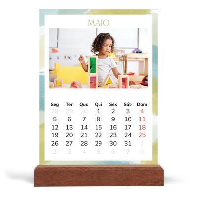 Calendário de mesa com suporte em madeira - vertical  — Efeito de pincel [capa]