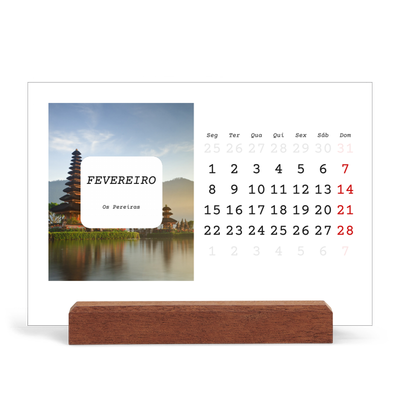 Calendário de mesa com suporte em madeira - horizontal  — A história completa [Fevereiro]