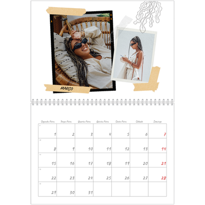 Calendário A4 duplo — Estilo de álbum de recortes [Março]