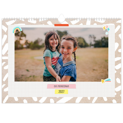 Calendário de família horizontal A3 — Planificador Rústico - Familia de 5 [capa]