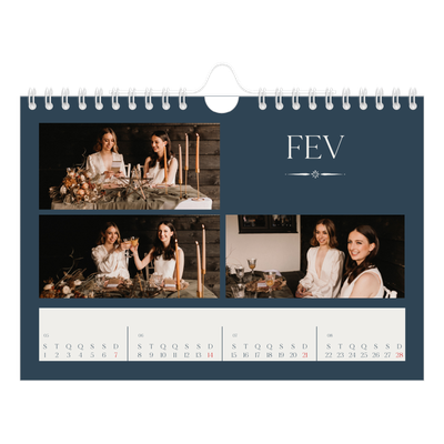 Calendário A5 horizontal — Ardósia e serifas [Fevereiro]