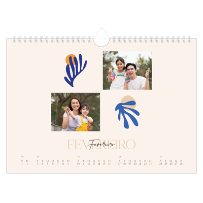 Calendário A4 horizontal — Coral minimalista [Fevereiro]