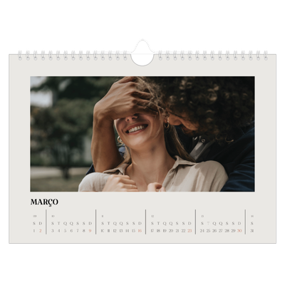 Calendário A4 horizontal — Marfim simples [Março]