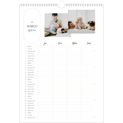 Agenda familiar A3 — Planificador de planos - Família de 4 [Março]