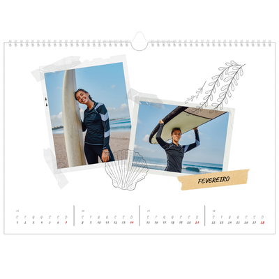 Calendário A3 Horizontal — Estilo de álbum de recortes [Fevereiro]