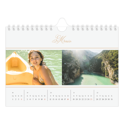 Calendário A5 horizontal — Faixa de script dourada [capa]