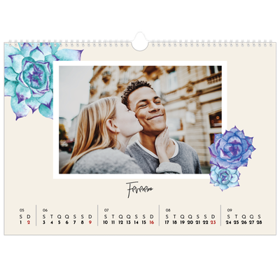 Calendário A3 Horizontal — Flores pintadas [Fevereiro]