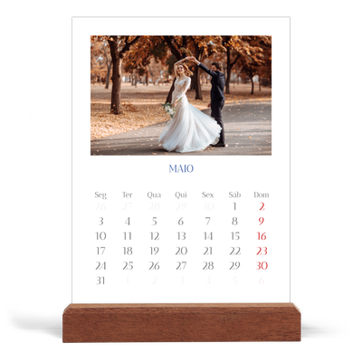 Calendário de mesa com suporte em madeira - vertical  — Clássico cobalto [capa]