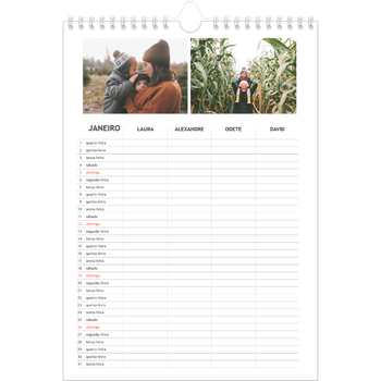 Calendário fotográfico A4 — Planeador simples - Familia de 4