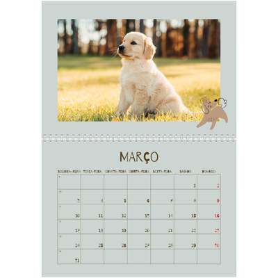 Calendário A4 duplo — Cãozinho brincalhão [Março]