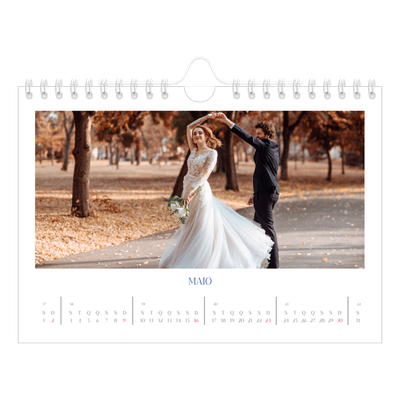 Calendário A5 horizontal — Clássico cobalto [Maio]