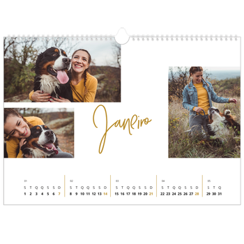 Calendário fotográfico horizontal A3 — Marcador dourado