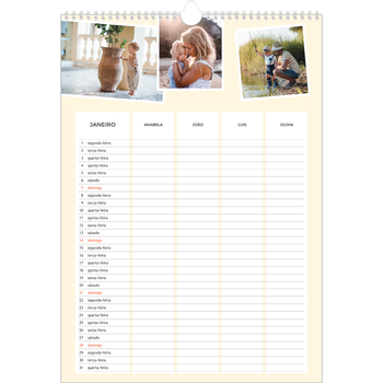 Calendário fotográfico A3 — Planificador moderno - Familia de 4