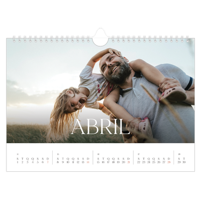 Calendário A4 horizontal — Doze meses grandes [Abril]