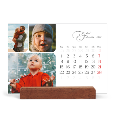 Calendário de mesa com suporte em madeira - horizontal  — Fotos e escrita [Fevereiro]