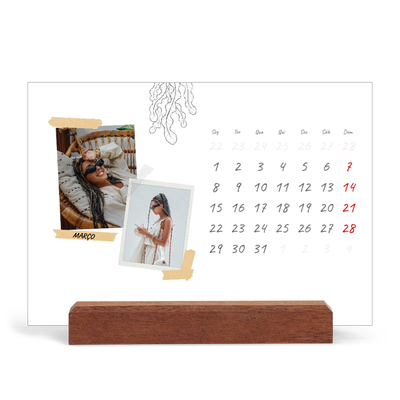 Calendário de mesa com suporte em madeira - horizontal  — Estilo de álbum de recortes [Março]