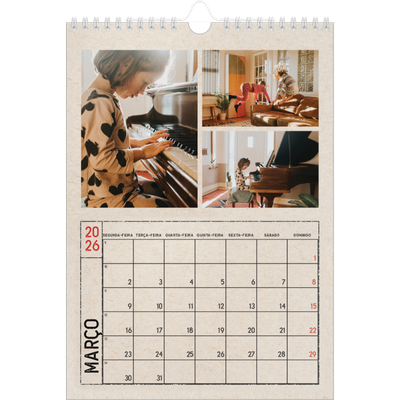 Calendário fotográfico A4 — Efeito de carimbo de artesanato [Março]